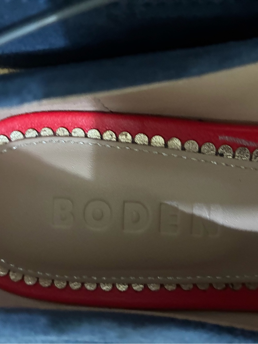 Boden Red Leather and Blue Suede Flats Size US 6 EU 36 - Picture 2 of 8